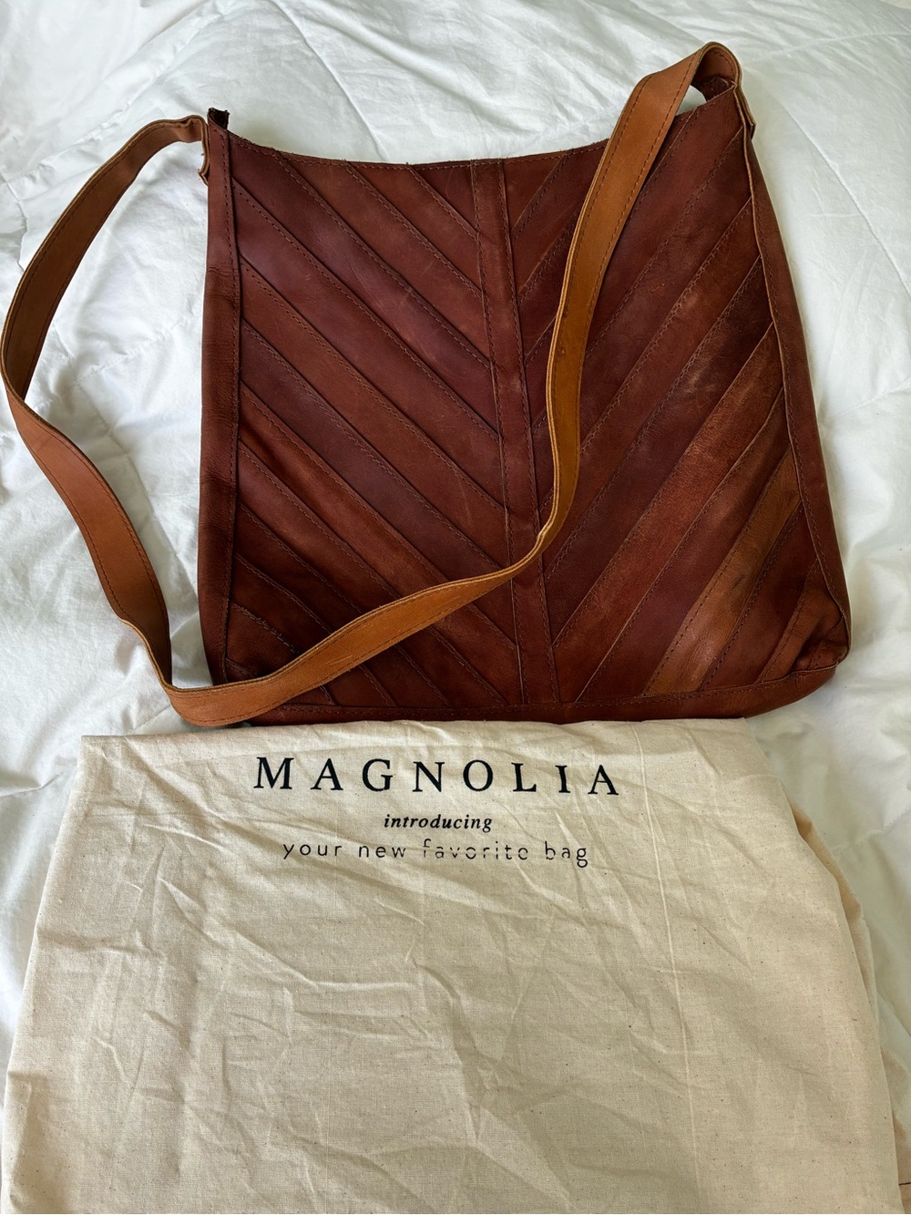 Raven + Lily Two-Tone Brown Chevron Leather Crossbody Bag